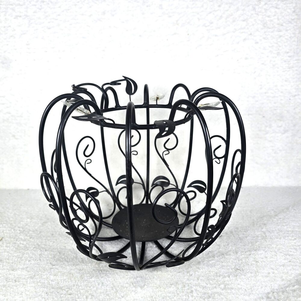 Wrought Iron Pumpkin Candle Holder Wire Globe Centerpiece Autumn Fall Decor 9"